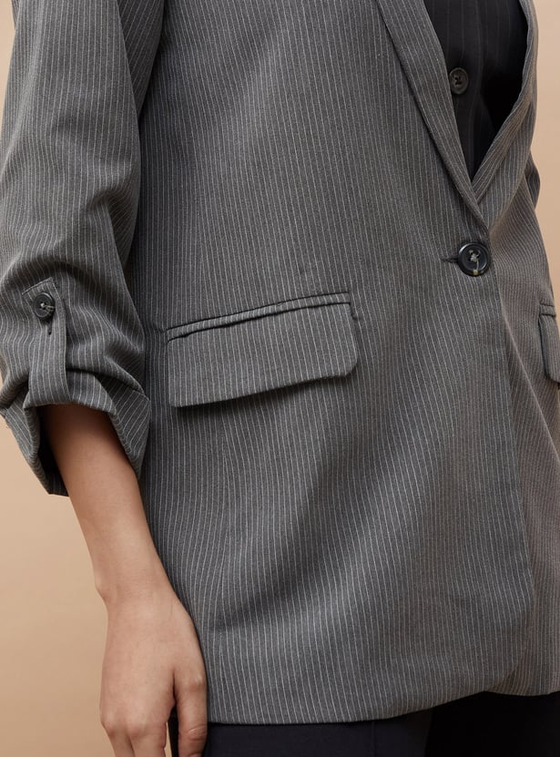 CODE Women Pinstripe Casual Blazer