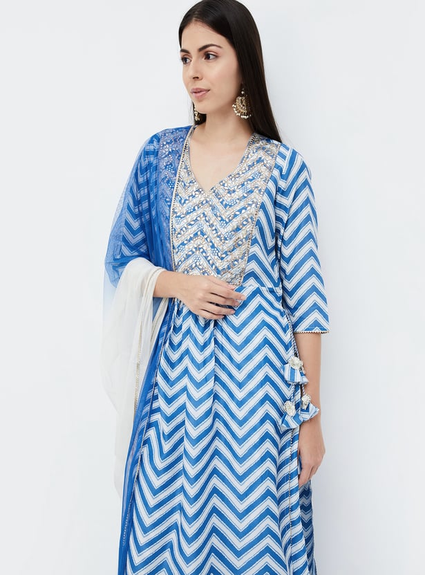 MELANGE Women Chevron Print A-Line Kurta Set