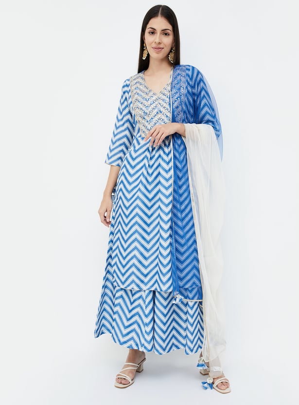 MELANGE Women Chevron Print A-Line Kurta Set