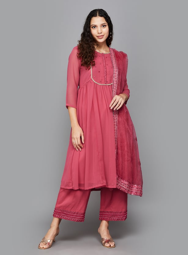 BIBA Embroidered A-Line Kurta Set