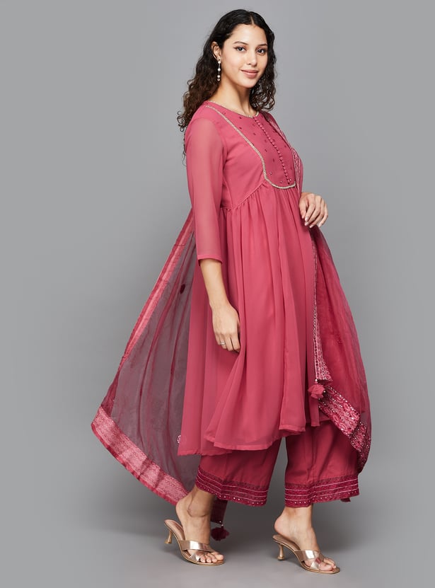 BIBA Embroidered A-Line Kurta Set