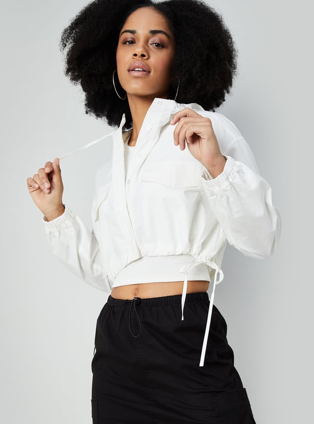 GINGER Women Solid Hooded Cropped Jacket