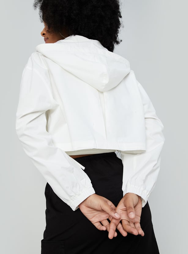 GINGER Women Solid Hooded Cropped Jacket