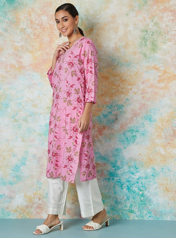 MELANGE Women Floral Printed Straight Kurta