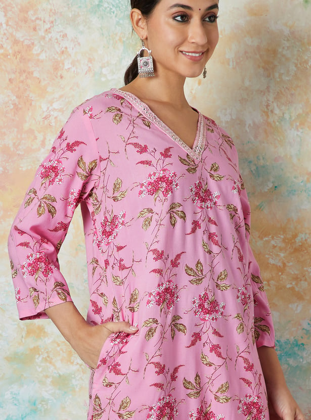 MELANGE Women Floral Printed Straight Kurta