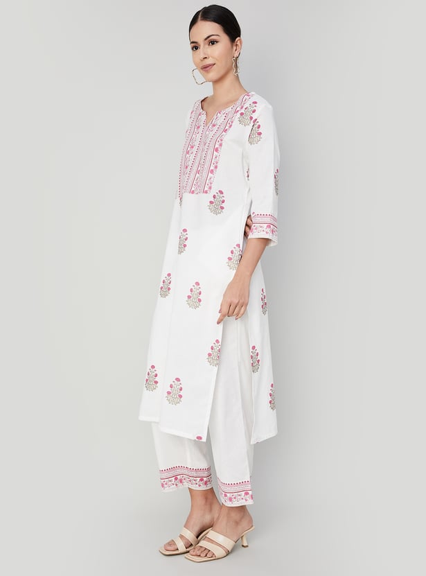 MELANGE Women Block Print Straight Kurta Set