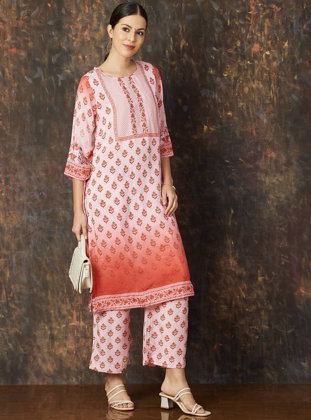 MELANGE Floral Printed Straight Kurta Set