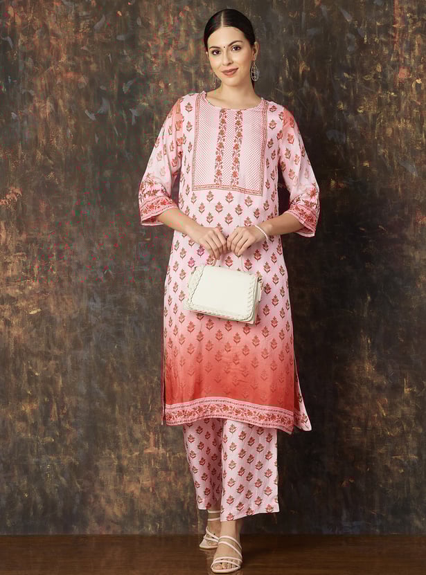 MELANGE Floral Printed Straight Kurta Set