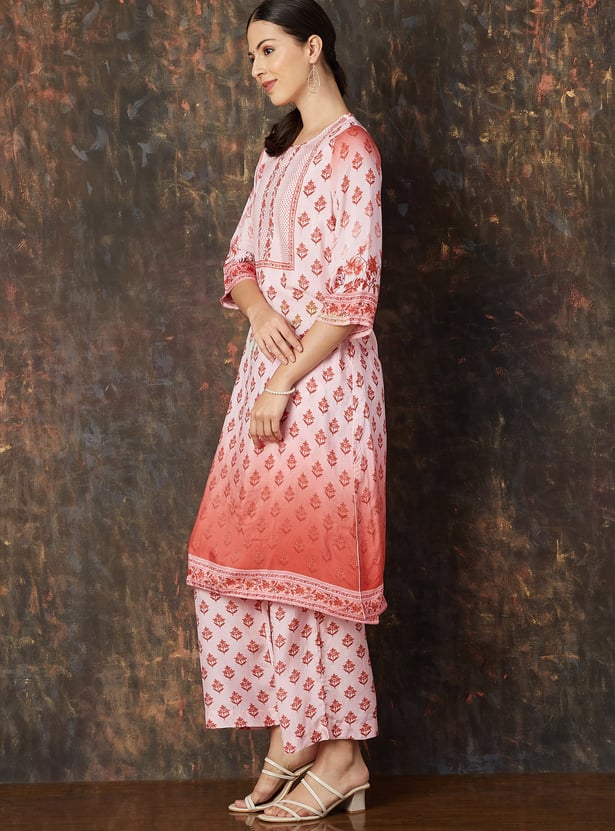 MELANGE Floral Printed Straight Kurta Set
