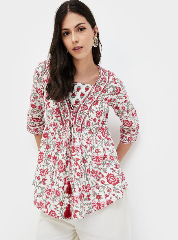 MELANGE Women Printed Tie-Up Detail Tunic