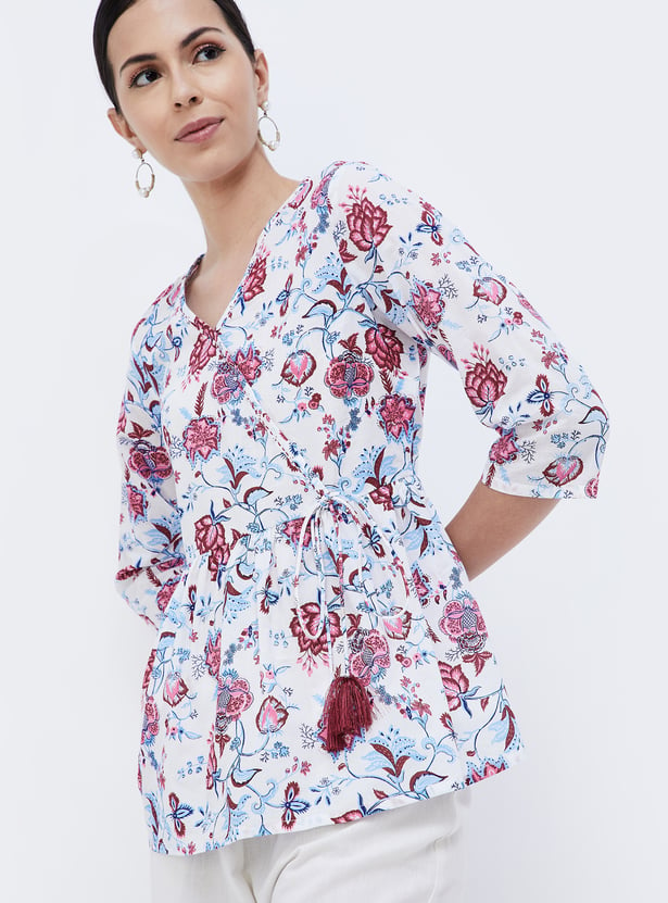 MELANGE Women Printed Surplice Neck Tunic