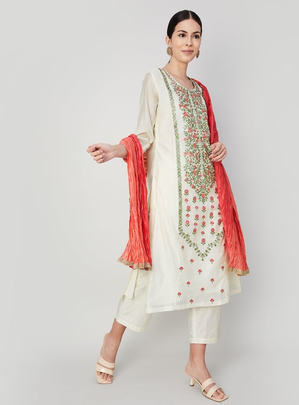 MELANGE Women Floral Embroidered Straight Kurta Set