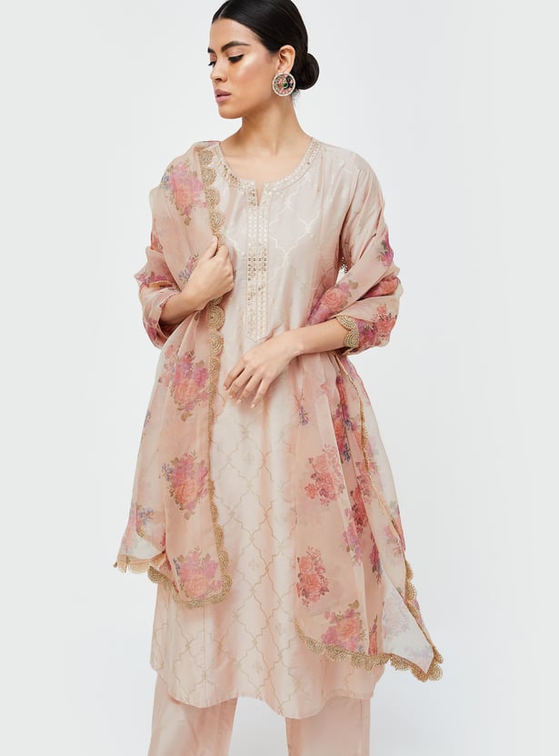 MELANGE Women Embroidered A-line Kurta Set