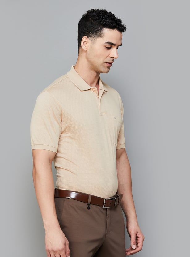 Buy LOUIS PHILIPPE Men Textured Regular Fit Polo T-shirt from