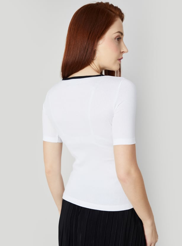 CODE CLASSIC Women Ribbed Knit Top