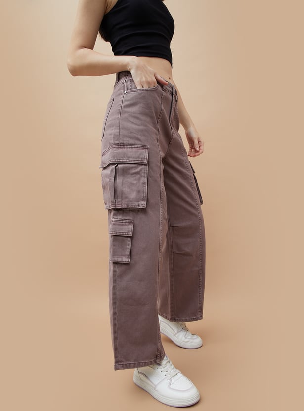 Buy GINGER High Rise Wide Leg Cargo Jeans from Ginger at just INR 