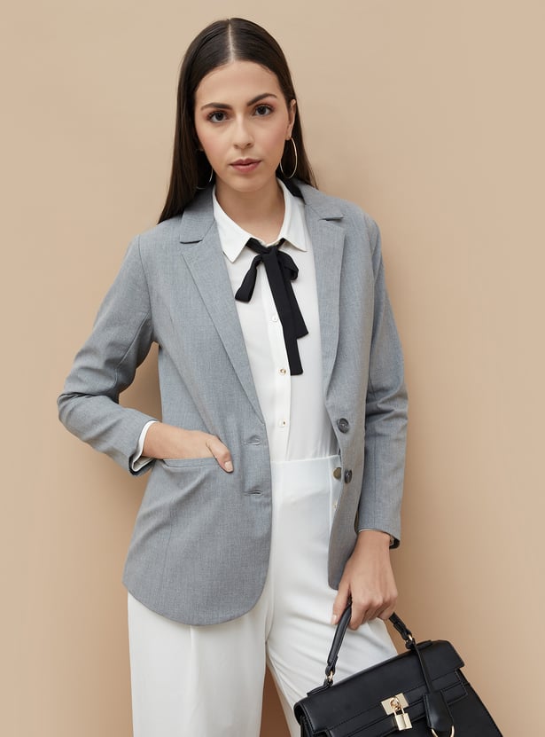 CODE CLASSIC Solid Single Breasted Blazer