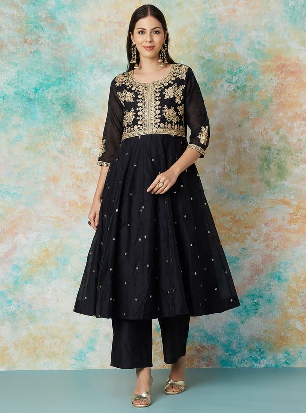 Buy MELANGE Embroidered A Line Kurta Set from Melange at just INR 4499.0