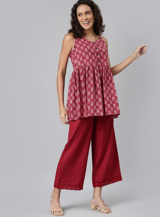 GO COLORS Solid Elasticated Palazzos