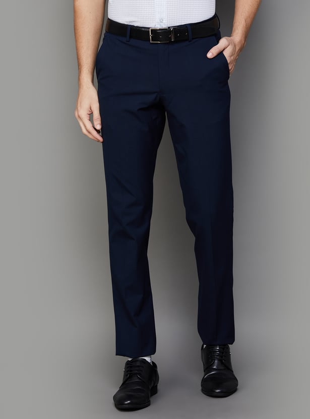 Buy VAN HEUSEN Men Checked Slim Fit Formal Trousers from Van Heusen at ...