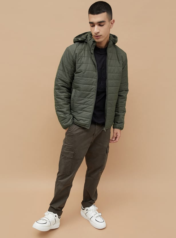 FAME FOREVER Solid Hooded Puffer Jacket