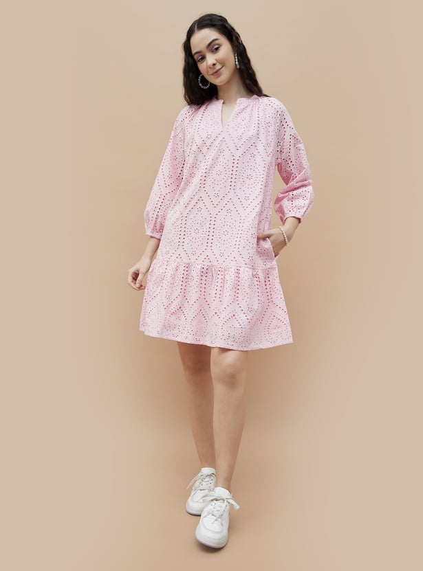 COLOUR ME Schiffli A-line Dress