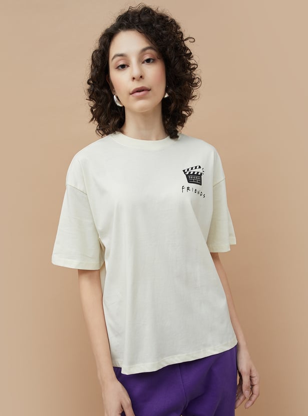 GINGER Friends Theme Oversized Printed Cotton T-Shirt