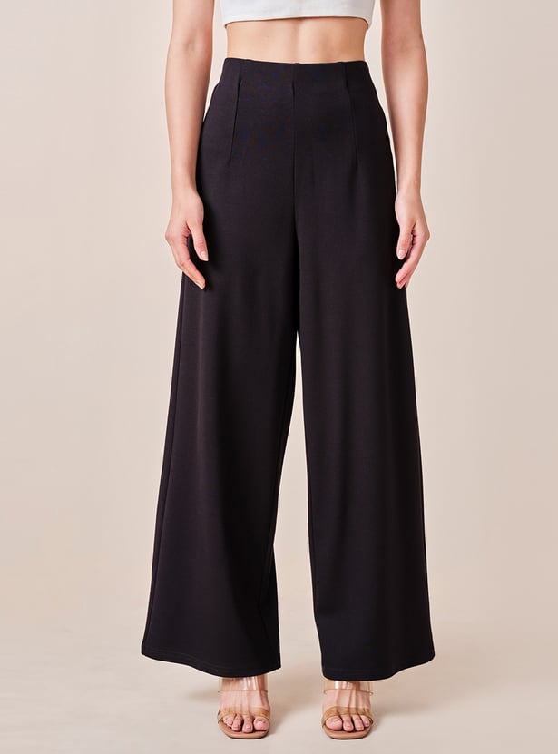 AND Women Solid High-Waisted Flared Palazzos