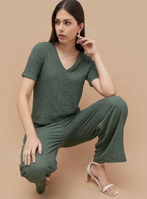 We Should Be Together V-Neck Textured Top