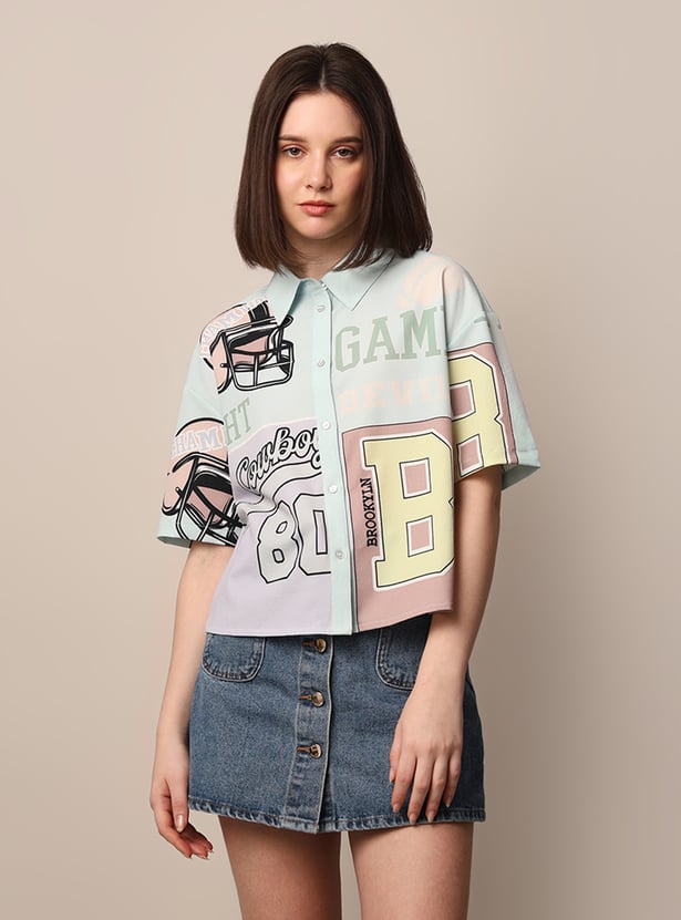 ONLY Varsity Print Boxy Fit Shirt