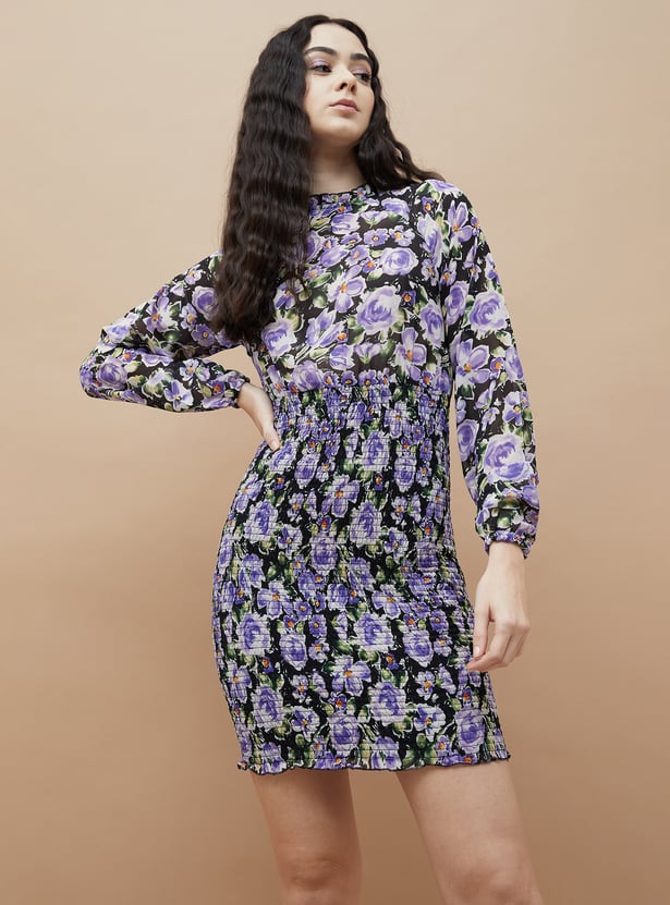 GINGER Floral Print Ruched Bodycon Dress