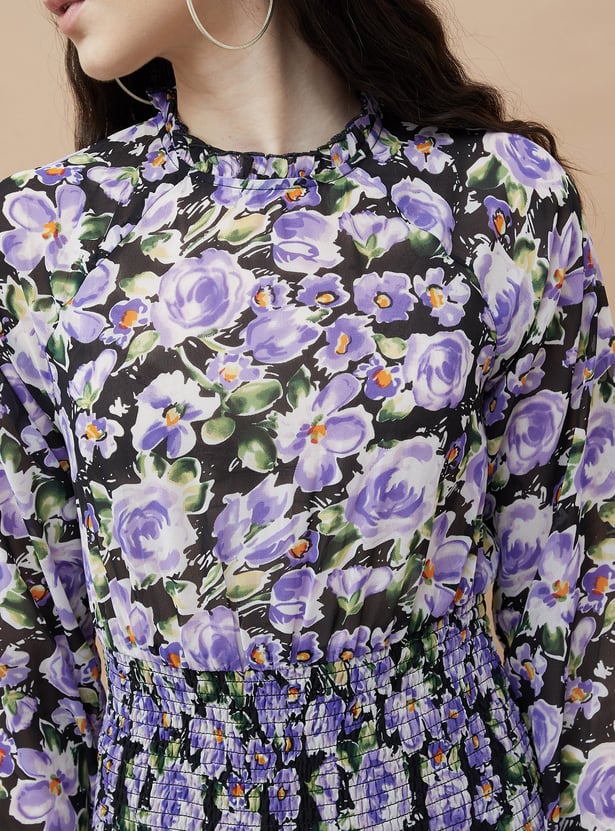 GINGER Floral Print Ruched Bodycon Dress