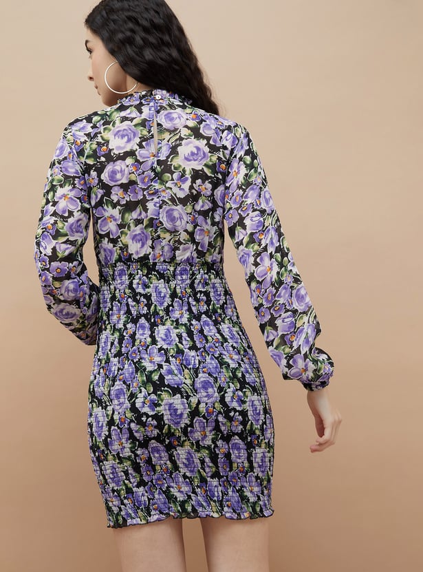 GINGER Floral Print Ruched Bodycon Dress