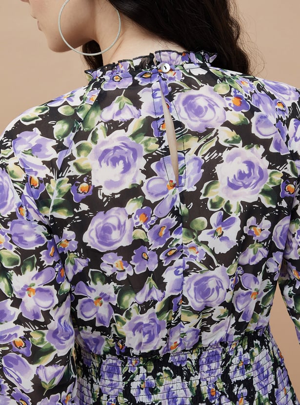 GINGER Floral Print Ruched Bodycon Dress