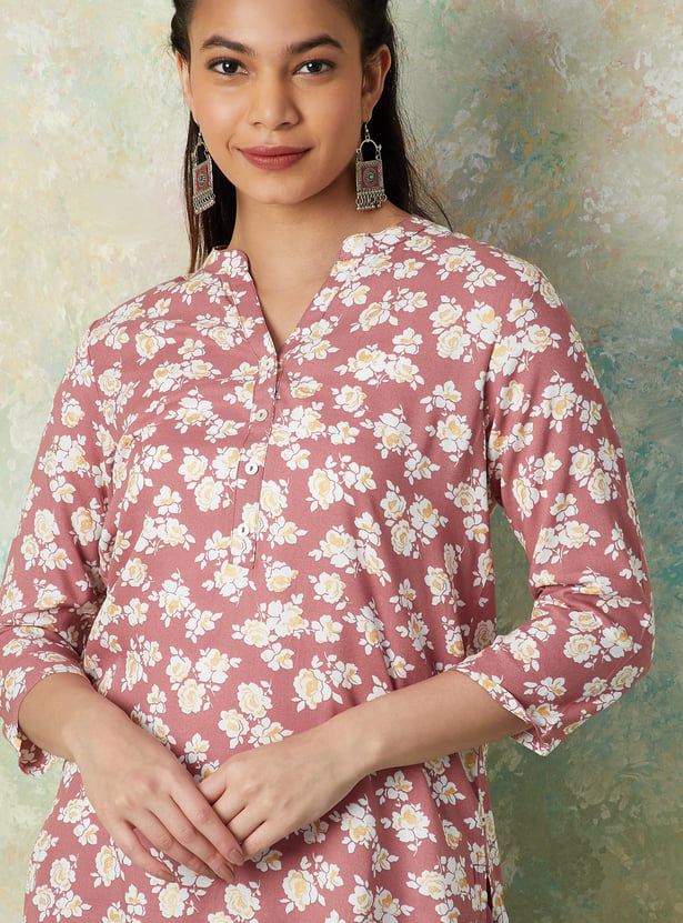 Straight Kurti PRE-ORDER - Floral Blue Pink main image 0