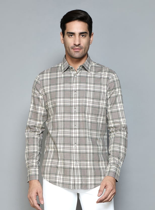 Rare Rabbit Men's Jerdo Grey Viscose Nylon Fabric Full Sleeves Regular Fit Checked Shirt main image 0