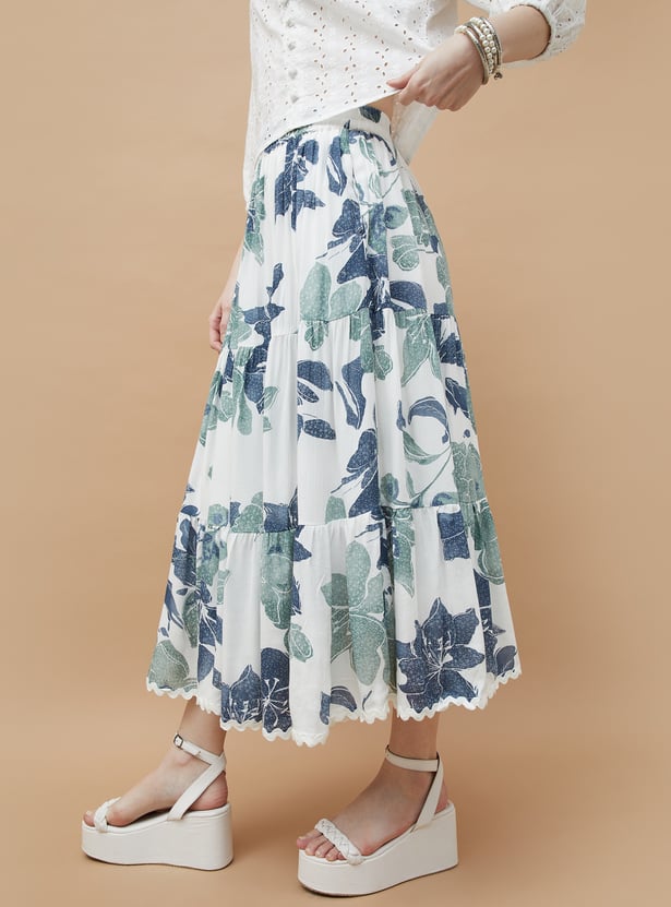 COLOUR ME Floral Print Tiered Skirt
