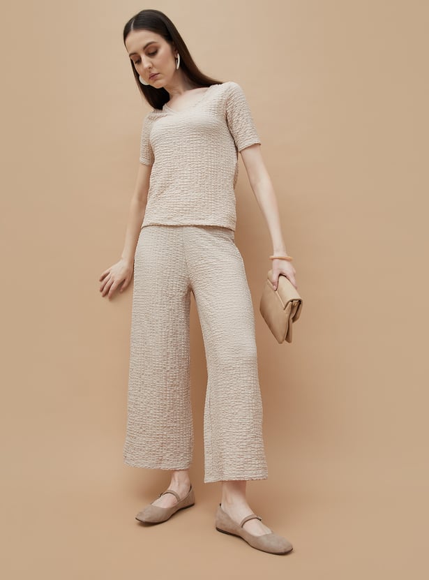 CODE Textured Wide Leg Trousers