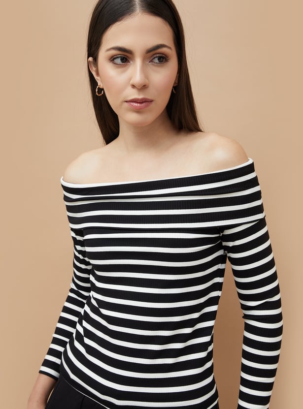 CODE Striped Off-Shoulder Top