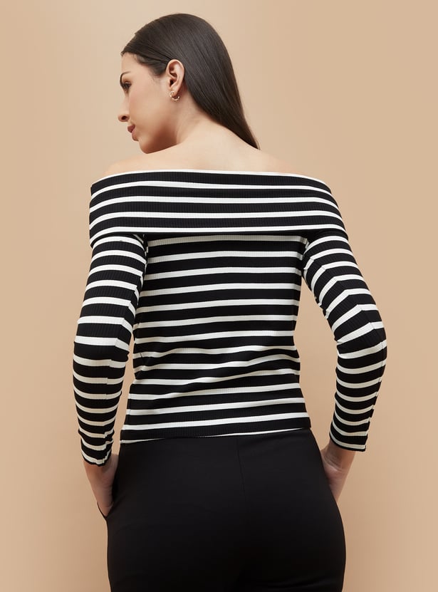CODE Striped Off-Shoulder Top