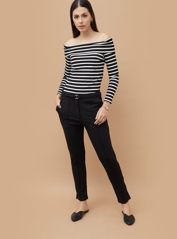 CODE Striped Off-Shoulder Top