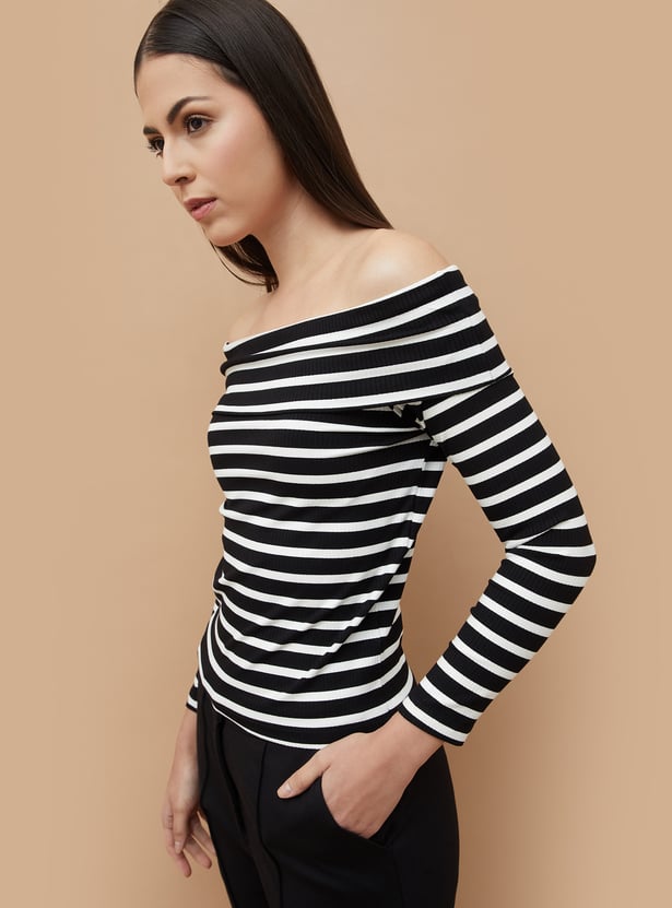CODE Striped Off-Shoulder Top