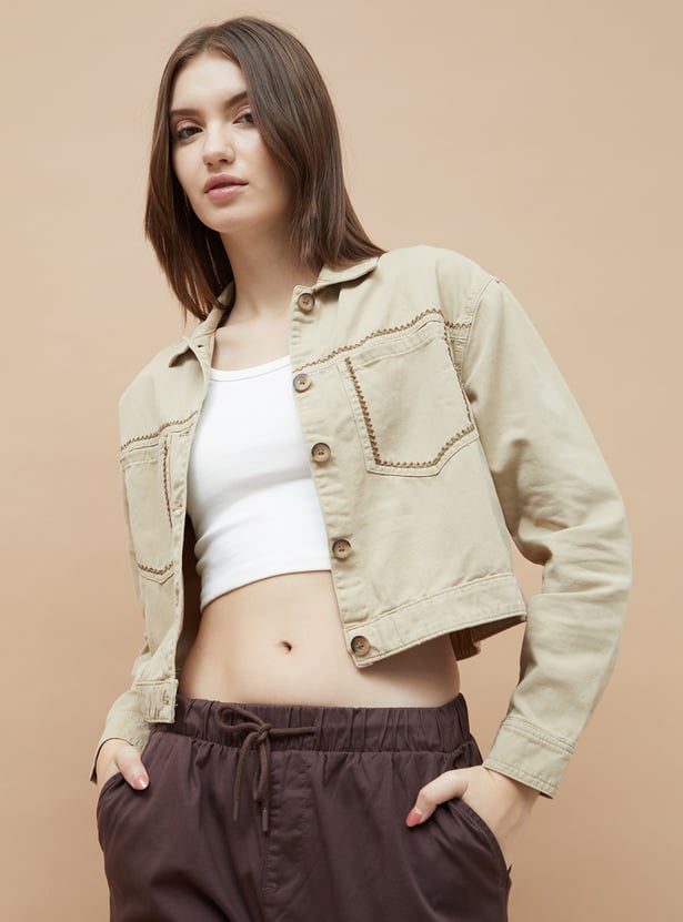 FAME FOREVER Solid Cropped Jacket