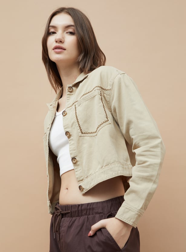 FAME FOREVER Solid Cropped Jacket