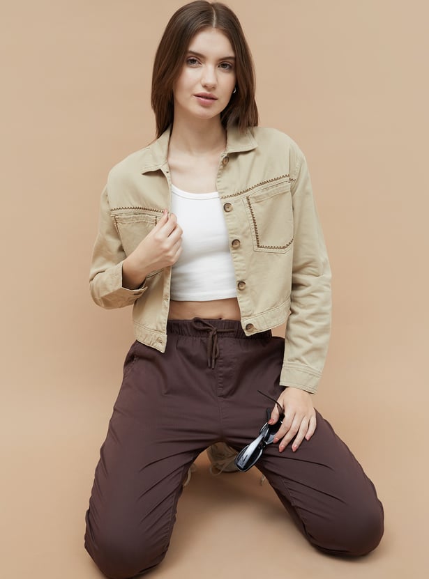 FAME FOREVER Solid Cropped Jacket