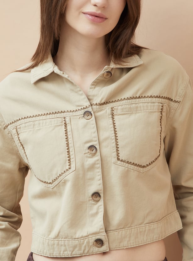 FAME FOREVER Solid Cropped Jacket