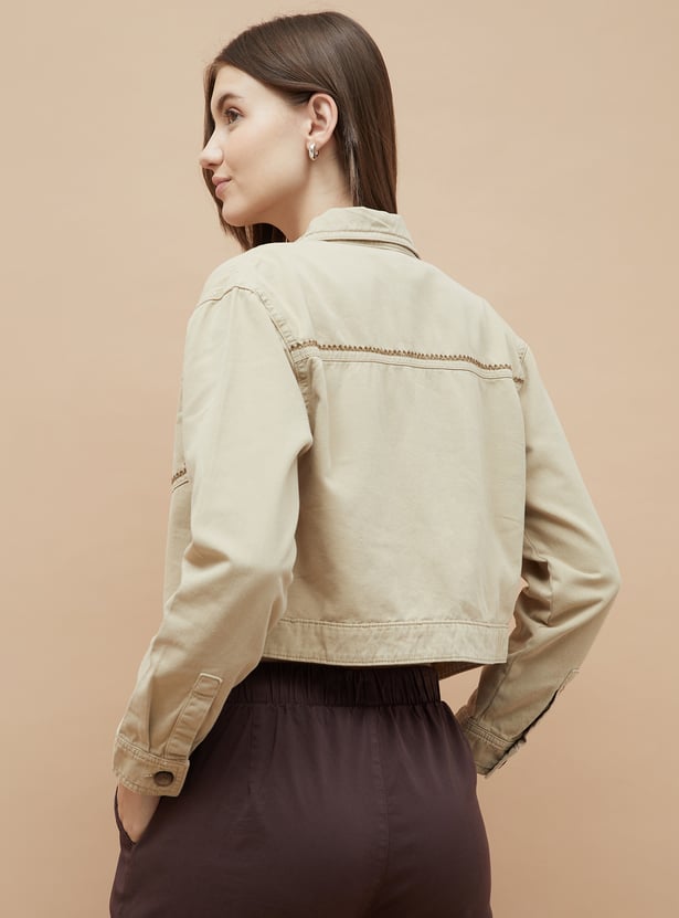 FAME FOREVER Solid Cropped Jacket
