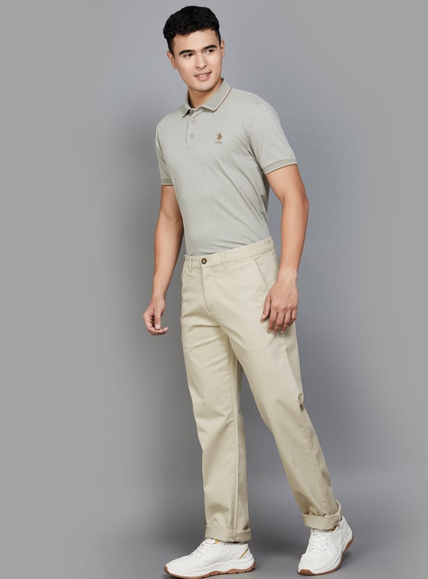 Buy POLO Solid Riley Trousers (Straight) from POLO