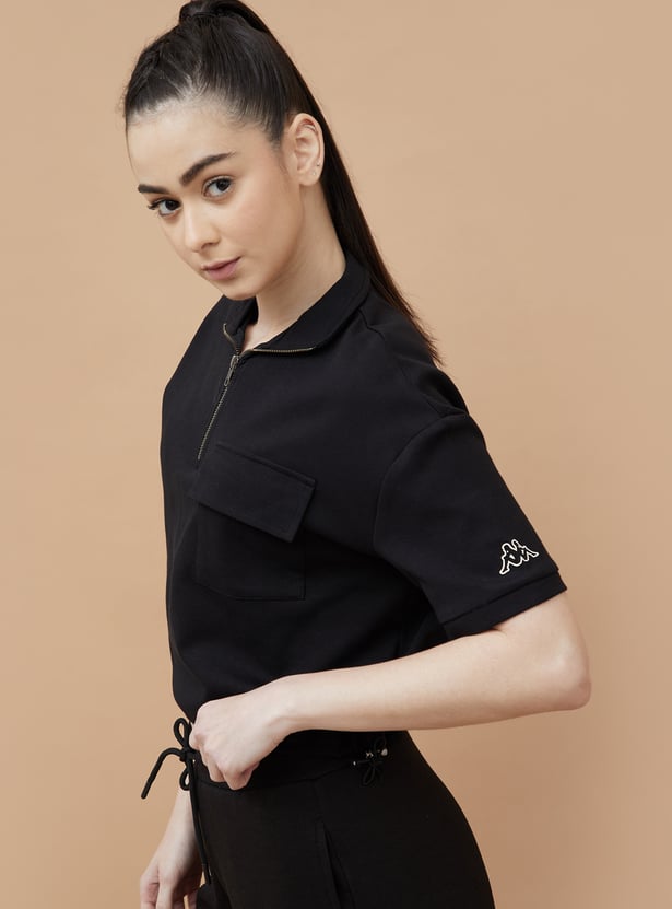 KAPPA Solid Collared Crop T-shirt
