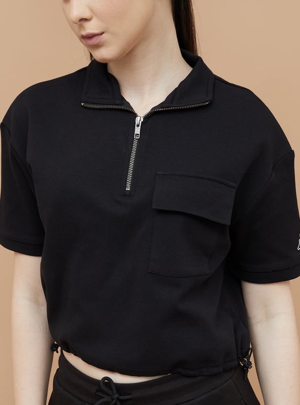KAPPA Solid Collared Crop T-shirt